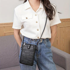 Crocodile Pattern Phone Bag Mini Crossbody PU Leather Vertical Shoulder Purse