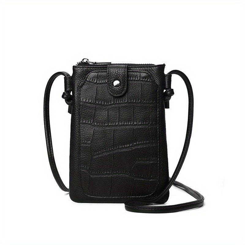 Crocodile Pattern Phone Bag Mini Crossbody PU Leather Vertical Shoulder Purse