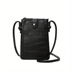 Crocodile Pattern Phone Bag Mini Crossbody PU Leather Vertical Shoulder Purse