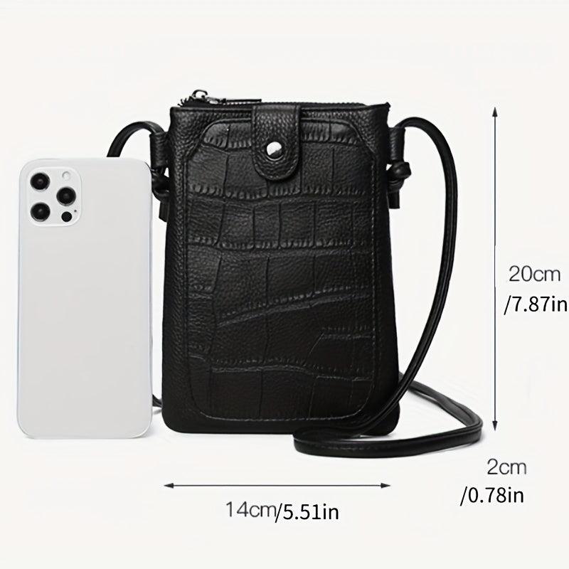 Crocodile Pattern Phone Bag Mini Crossbody PU Leather Vertical Shoulder Purse