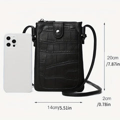 Crocodile Pattern Phone Bag Mini Crossbody PU Leather Vertical Shoulder Purse