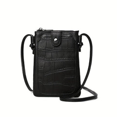 Crocodile Pattern Phone Bag Mini Crossbody PU Leather Vertical Shoulder Purse