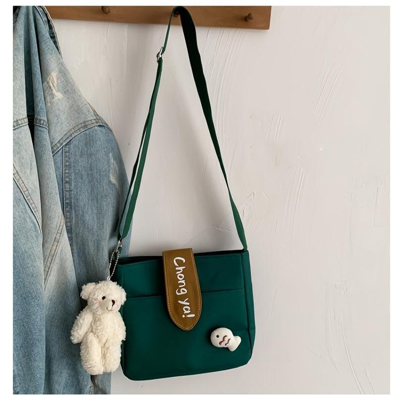 Canvas Shoulder Square Bag With Accessories