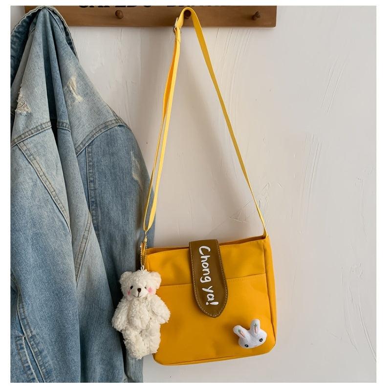 Canvas Shoulder Square Bag With Accessories