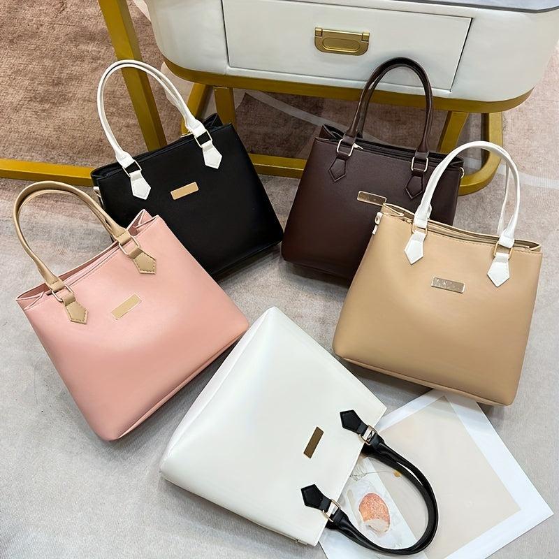 Minimalist PU Crossbody Bag Top Handle Tote Bag Women's Casual Handbag