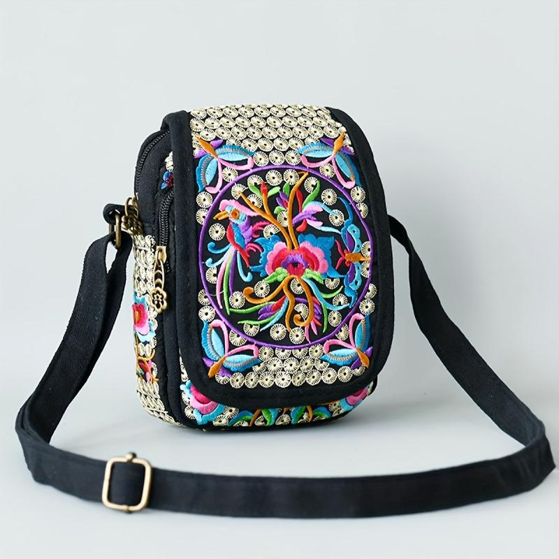 Ethnic Style Flower Embroidered Crossbody Bag