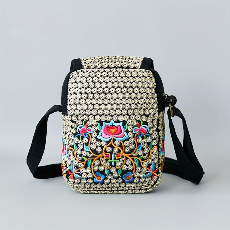 Ethnic Style Flower Embroidered Crossbody Bag