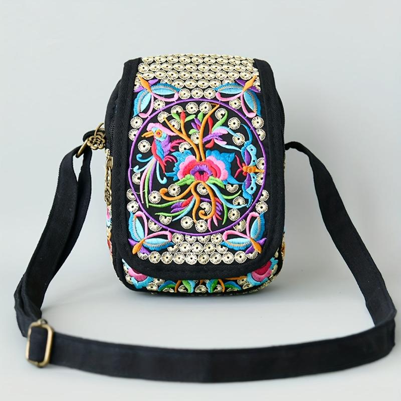 Ethnic Style Flower Embroidered Crossbody Bag
