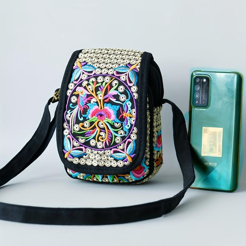 Ethnic Style Flower Embroidered Crossbody Bag
