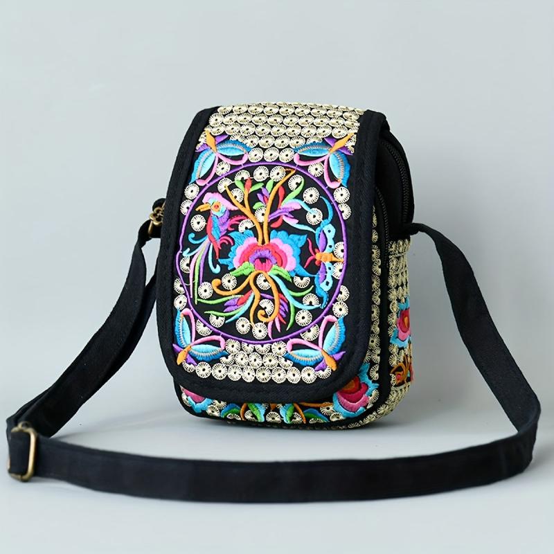 Ethnic Style Flower Embroidered Crossbody Bag