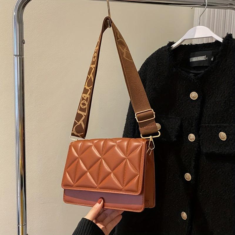Argyle Quilted Crossbody Bag Wide Strap Shoulder Bag