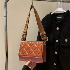 Argyle Quilted Crossbody Bag Wide Strap Shoulder Bag