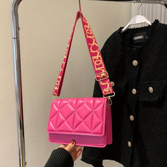 Argyle Quilted Crossbody Bag Wide Strap Shoulder Bag