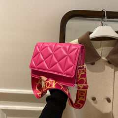 Argyle Quilted Crossbody Bag Wide Strap Shoulder Bag