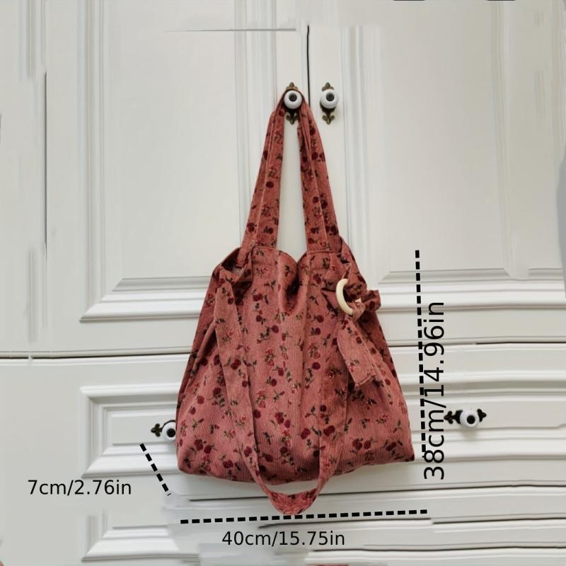 Large Floral Hobo Tote Bag Corduroy Lightweight Shopping Bag