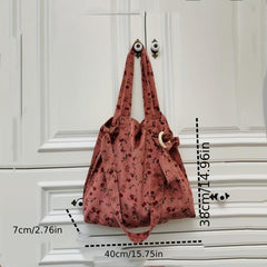 Large Floral Hobo Tote Bag Corduroy Lightweight Shopping Bag
