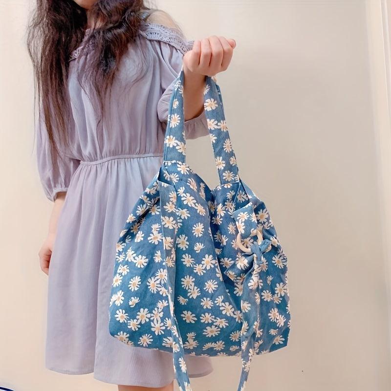 Large Floral Hobo Tote Bag Corduroy Lightweight Shopping Bag