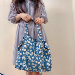 Large Floral Hobo Tote Bag Corduroy Lightweight Shopping Bag