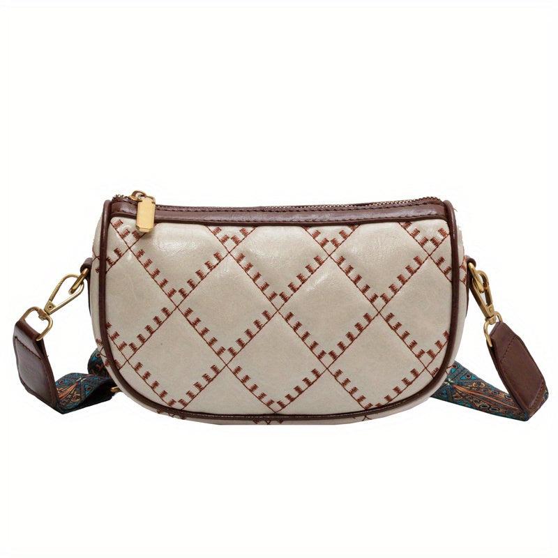 Vintage Crossbody Bag Ethnic Style Strap Argyle Embroidery Purse