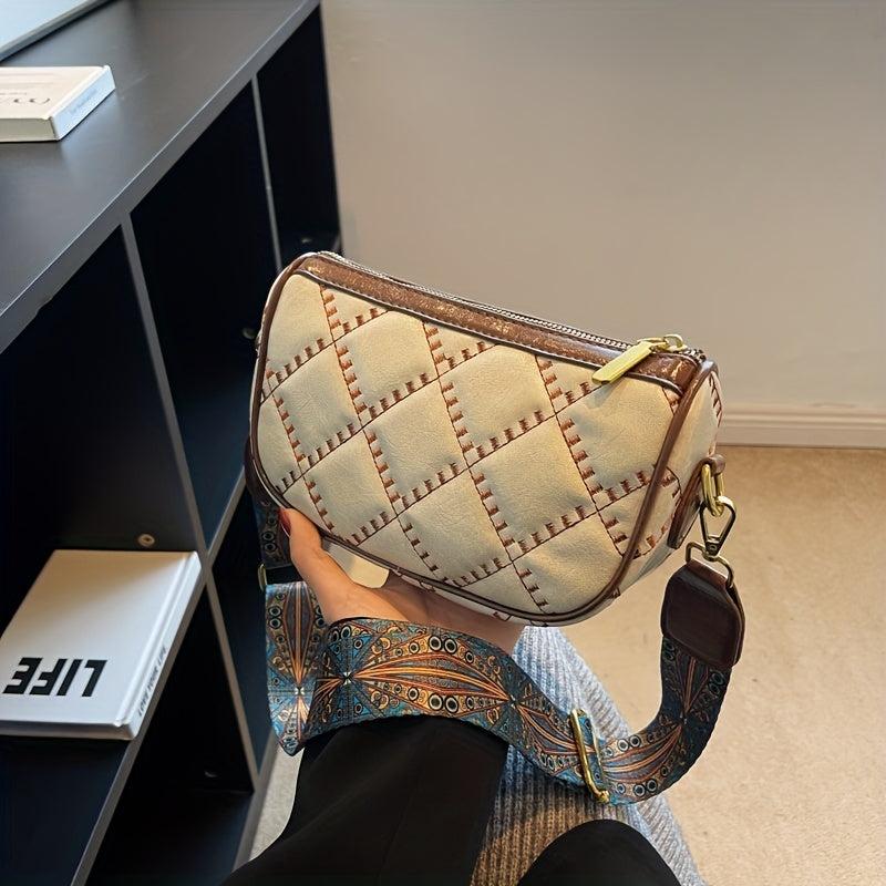Vintage Crossbody Bag Ethnic Style Strap Argyle Embroidery Purse