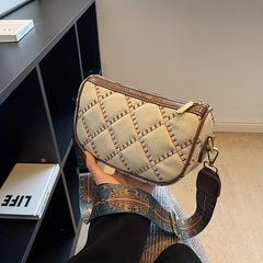 Vintage Crossbody Bag Ethnic Style Strap Argyle Embroidery Purse