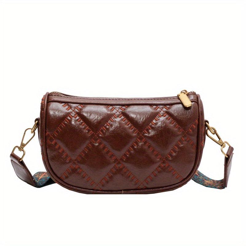 Vintage Crossbody Bag Ethnic Style Strap Argyle Embroidery Purse