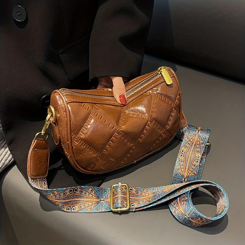 Vintage Crossbody Bag Ethnic Style Strap Argyle Embroidery Purse