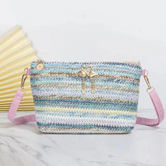 Colorful Straw Square Shoulder Bag Woven Chain Crossbody Bag