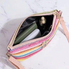 Colorful Straw Square Shoulder Bag Woven Chain Crossbody Bag