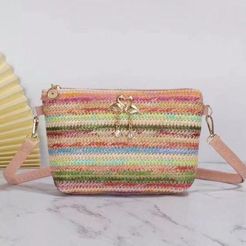Colorful Straw Square Shoulder Bag Woven Chain Crossbody Bag