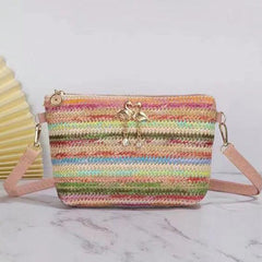 Colorful Straw Square Shoulder Bag Woven Chain Crossbody Bag