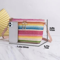Colorful Straw Square Shoulder Bag Woven Chain Crossbody Bag