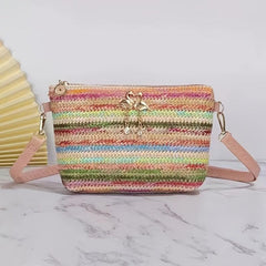 Colorful Straw Square Shoulder Bag Woven Chain Crossbody Bag