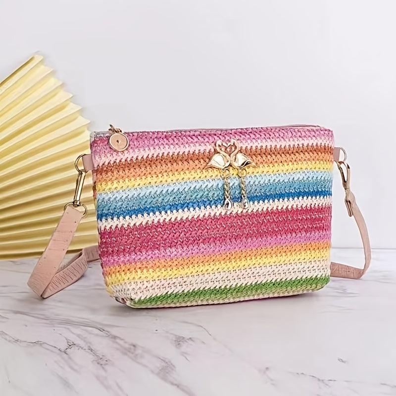 Colorful Straw Square Shoulder Bag Woven Chain Crossbody Bag