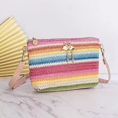 Colorful Straw Square Shoulder Bag Woven Chain Crossbody Bag