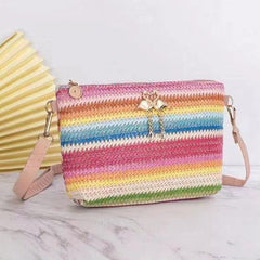 Colorful Straw Square Shoulder Bag Woven Chain Crossbody Bag