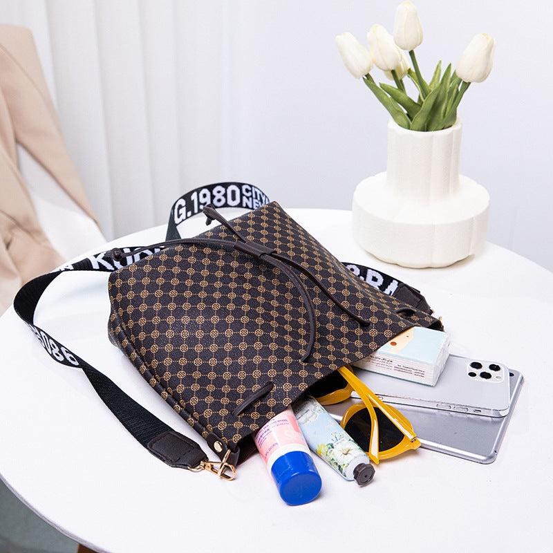 Geo Pattern Bucket Bag Small Drawstring Crossbody Bag Women's Shoulder Purse