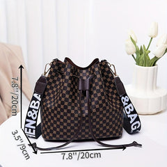 Geo Pattern Bucket Bag Small Drawstring Crossbody Bag Women's Shoulder Purse