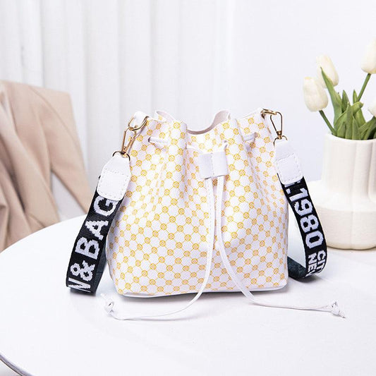 Geo Pattern Bucket Bag Small Drawstring Crossbody Bag Women's Shoulder Purse