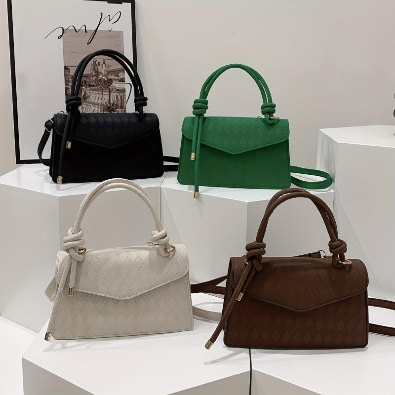 Rhombus Embossed Square Bag Minimalist Solid Crossbody Bag