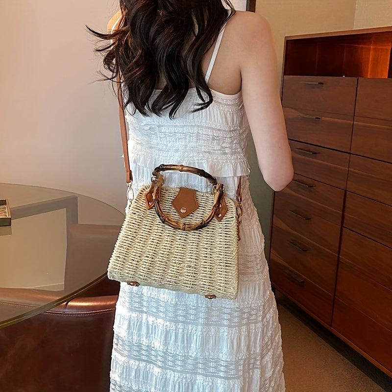 Boho Straw Crossbody Bag for Women