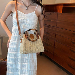 Boho Straw Crossbody Bag for Women
