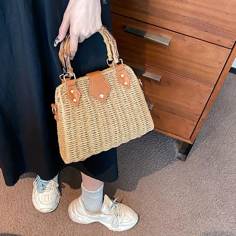 Boho Straw Crossbody Bag for Women