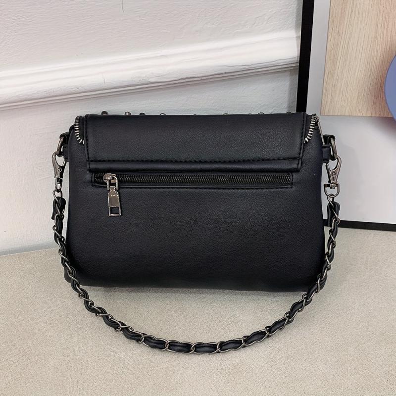 Punk Skull Rivet Studded Crossbody Bag Y2K Flap Shoulder Bag