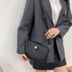 Punk Skull Rivet Studded Crossbody Bag Y2K Flap Shoulder Bag