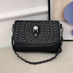 Punk Skull Rivet Studded Crossbody Bag Y2K Flap Shoulder Bag