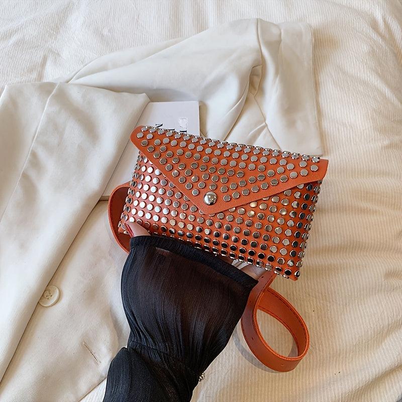 Studded Decor Fanny Pack for Women Square Crossbody Bag Punk Style Waist Bag