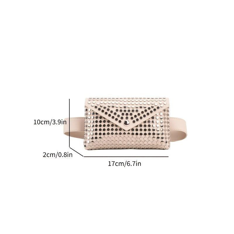 Studded Decor Fanny Pack for Women Square Crossbody Bag Punk Style Waist Bag