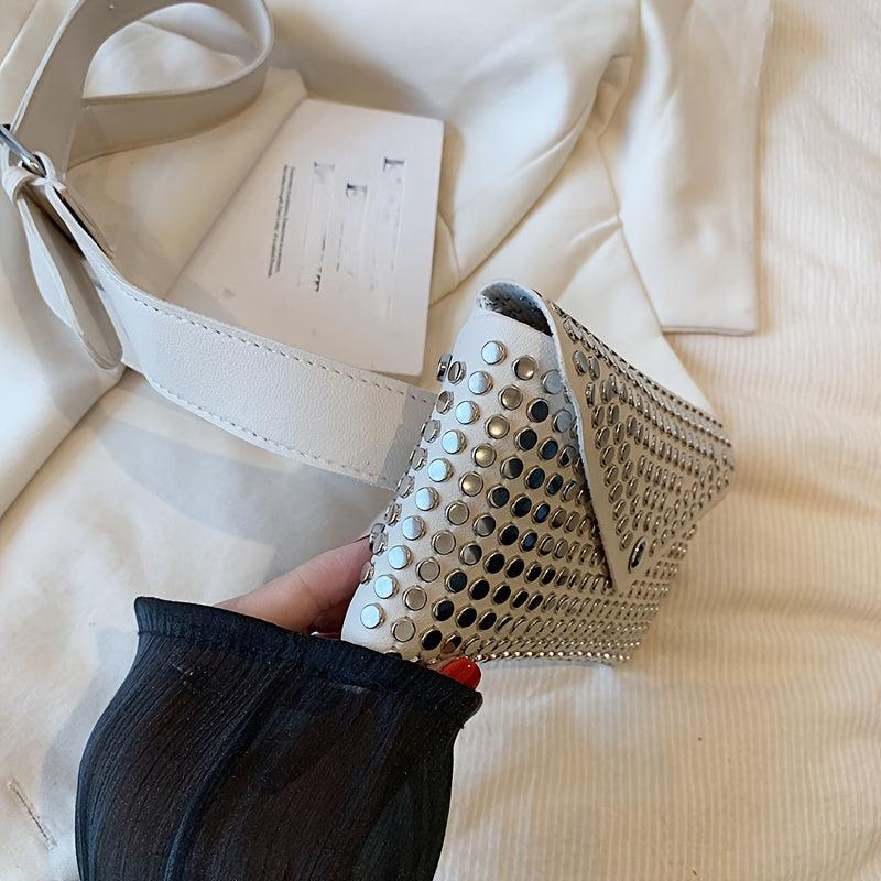 Studded Decor Fanny Pack for Women Square Crossbody Bag Punk Style Waist Bag
