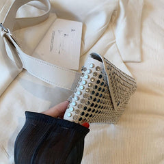Studded Decor Fanny Pack for Women Square Crossbody Bag Punk Style Waist Bag